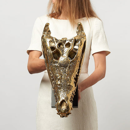 Levensechte Bronzen Krokodillenschedel