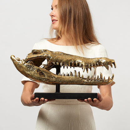 Levensechte Bronzen Krokodillenschedel